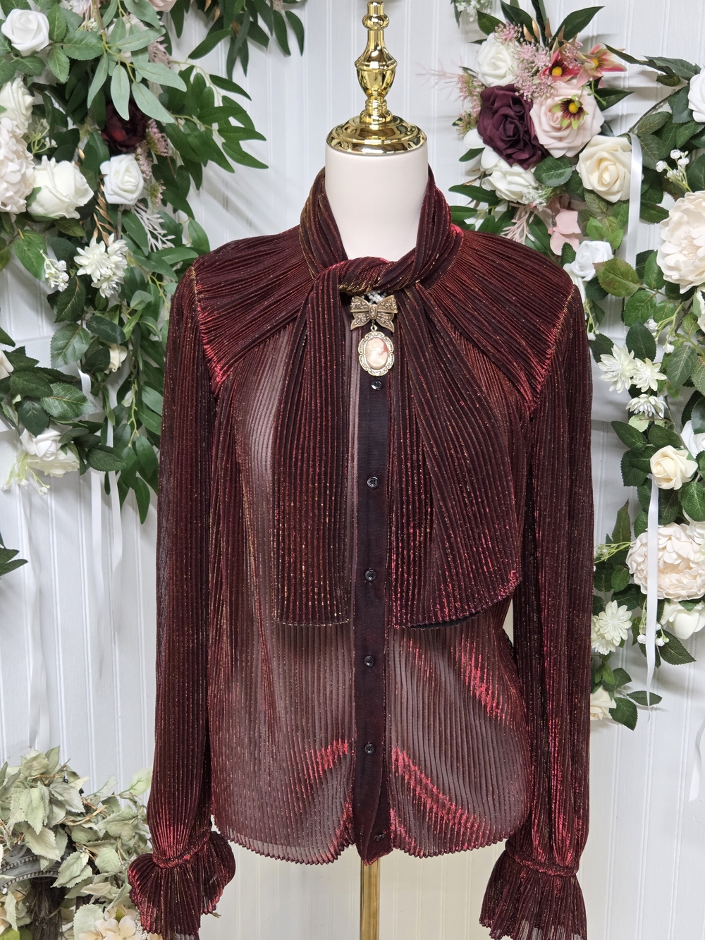 NWOT Marco De Vincenzo iridescent metallic pleated blouse